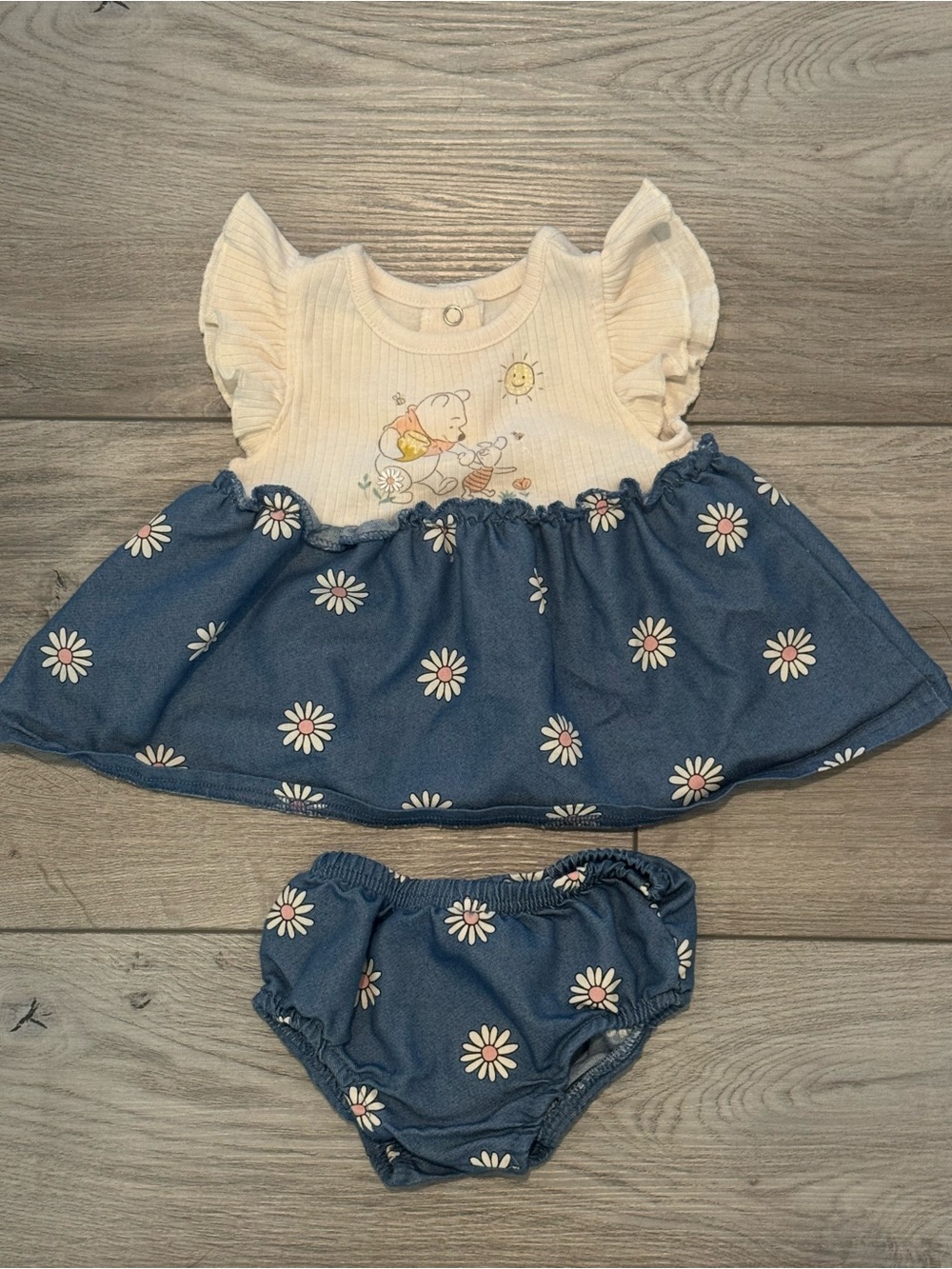Disney Baby Winnie The Pooh Piglet Newborn Chambray Dress & Bloomers